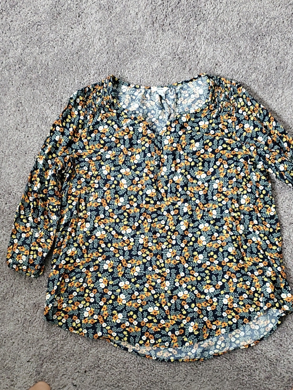 Sonoma Black Floral V-Neck Blouse with Yellow & White Flowers